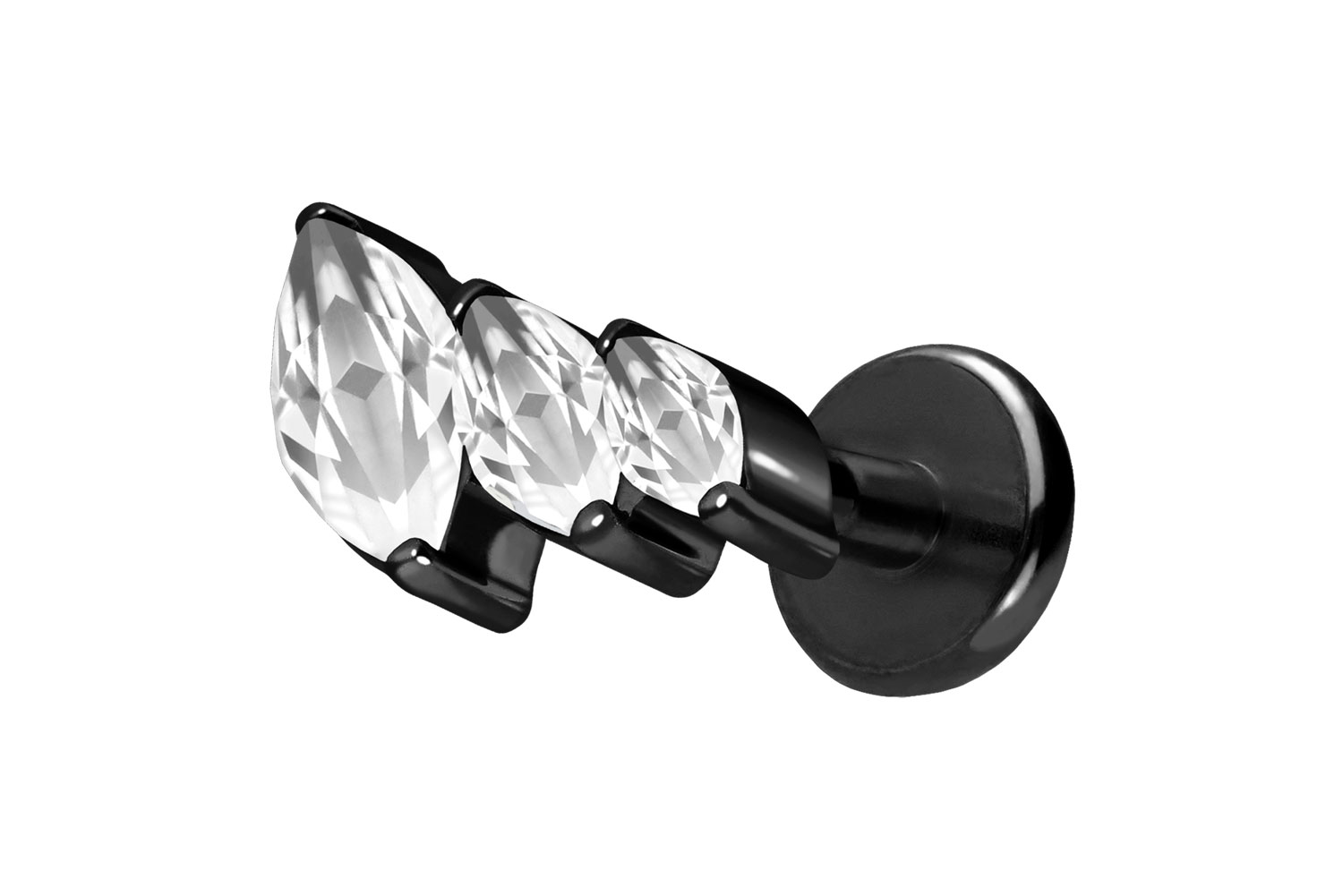 Titan Labret Piercing mit Push Fit 3 EINGEFASSTE KRISTALLTROPFEN